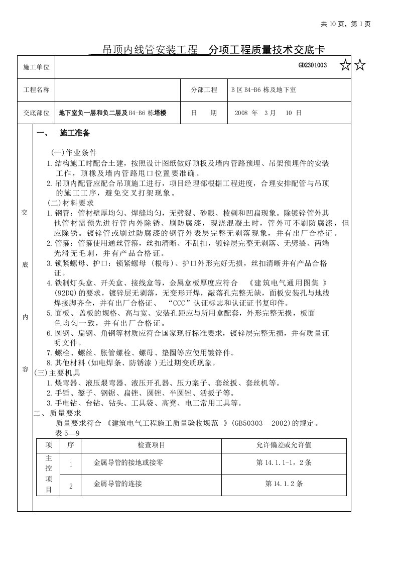 吊顶内线管敷设安装工程