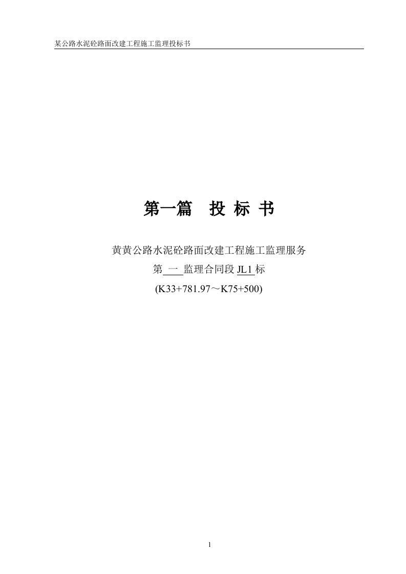 某某公路水泥砼路面改建工程施工监理投标书财务报表第一篇投标书