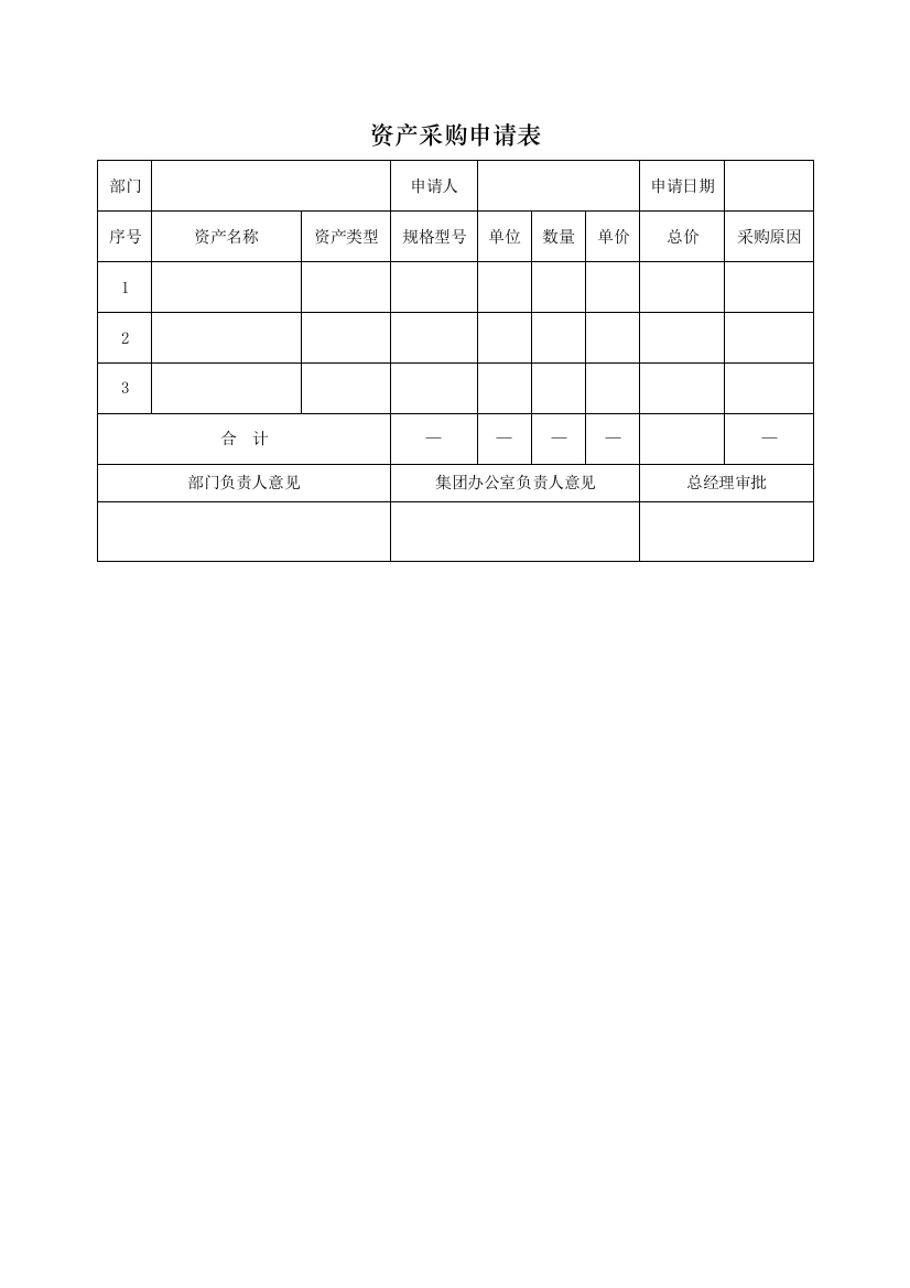 物资采购申请表模版