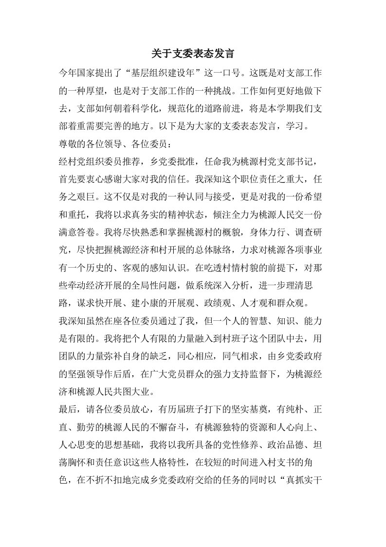 关于支委表态发言