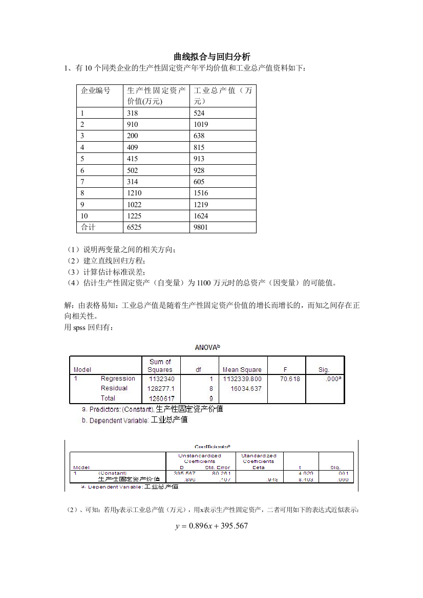 spss曲线拟合与回归分析