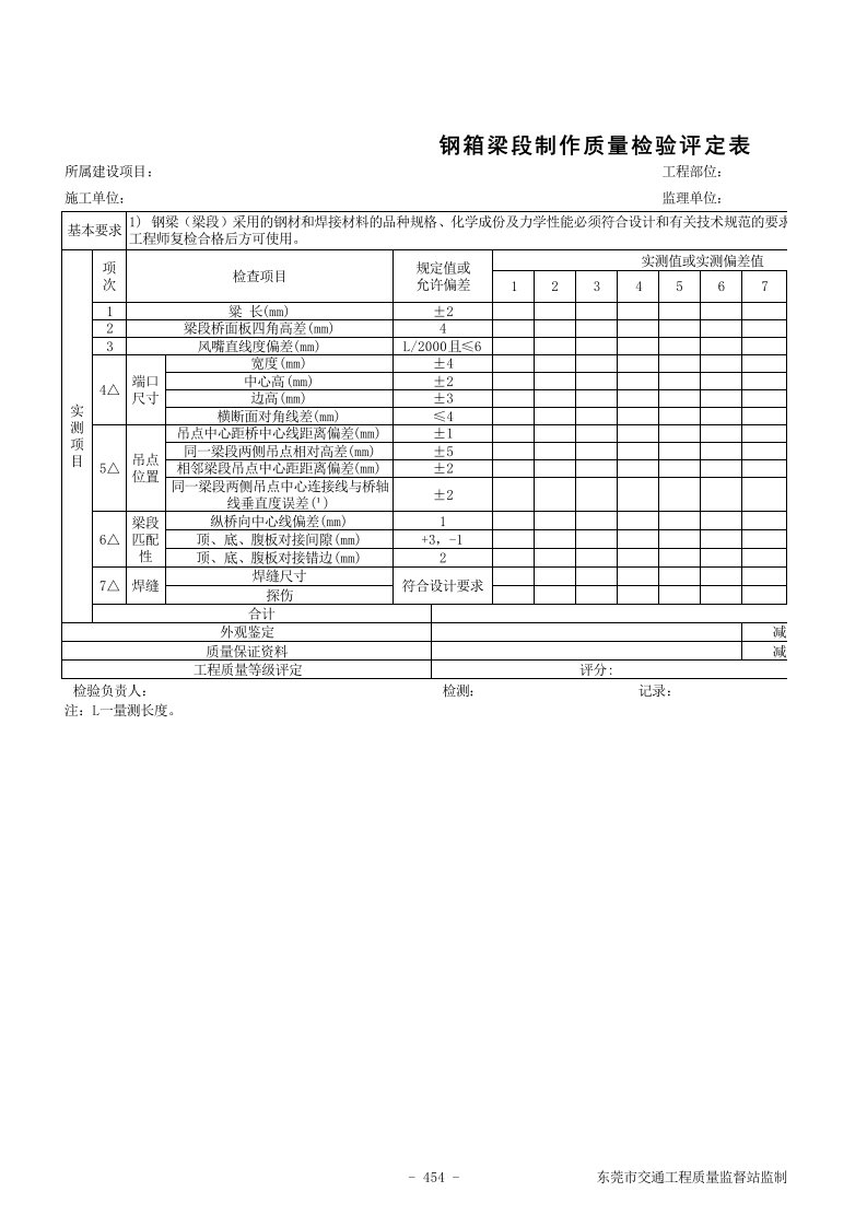 钢箱梁段制作质量检验评定表dg