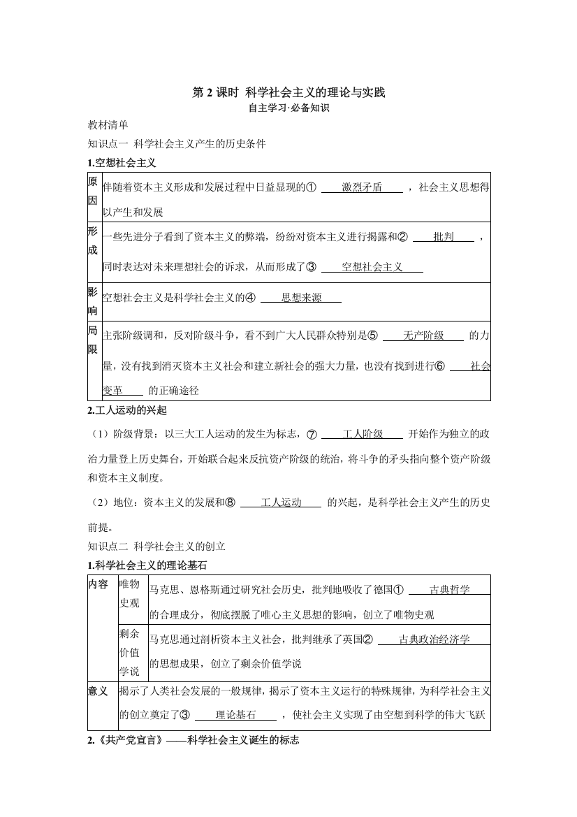 2022版新教材政治部编版必修1学案：第1课