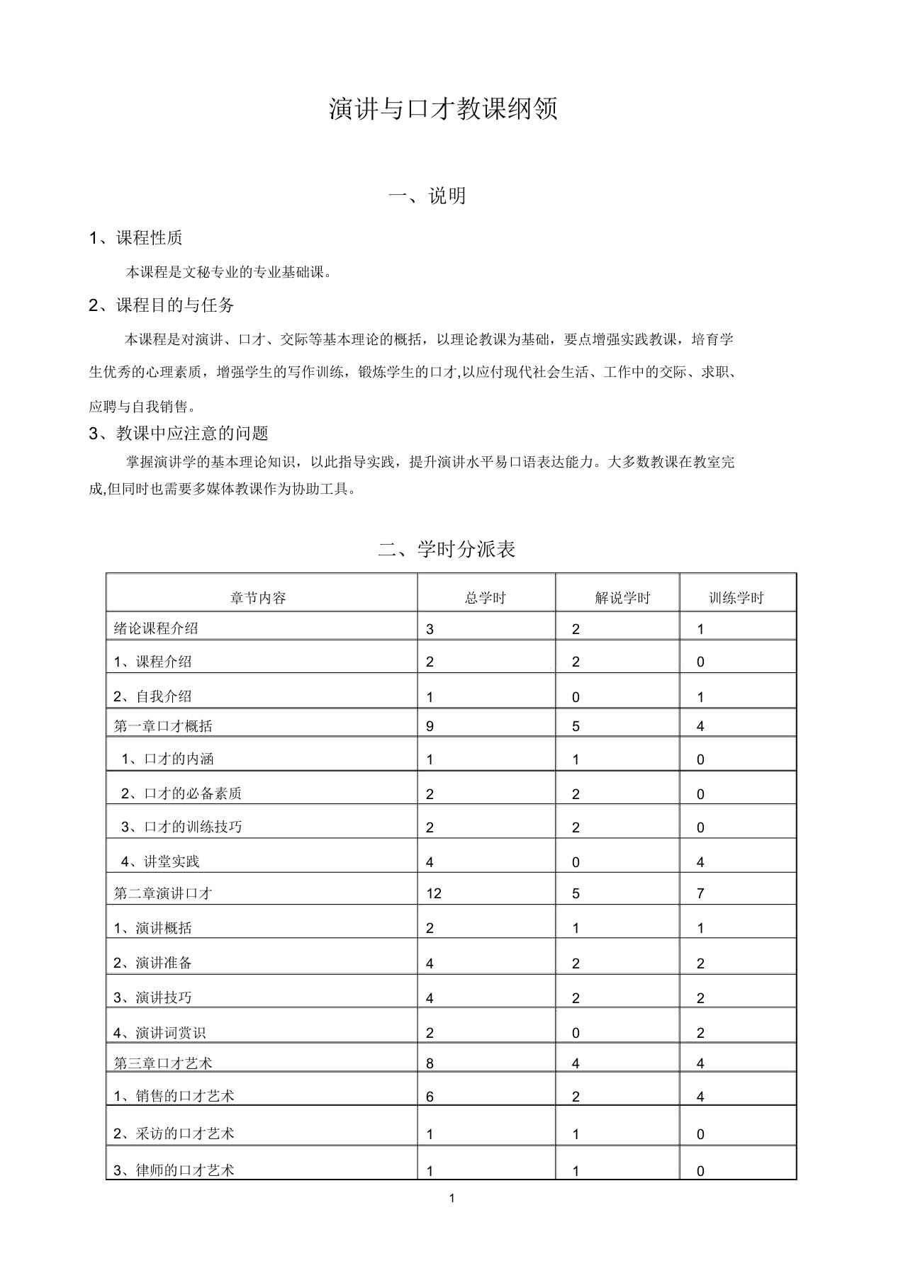 《演讲与口才》教学大纲