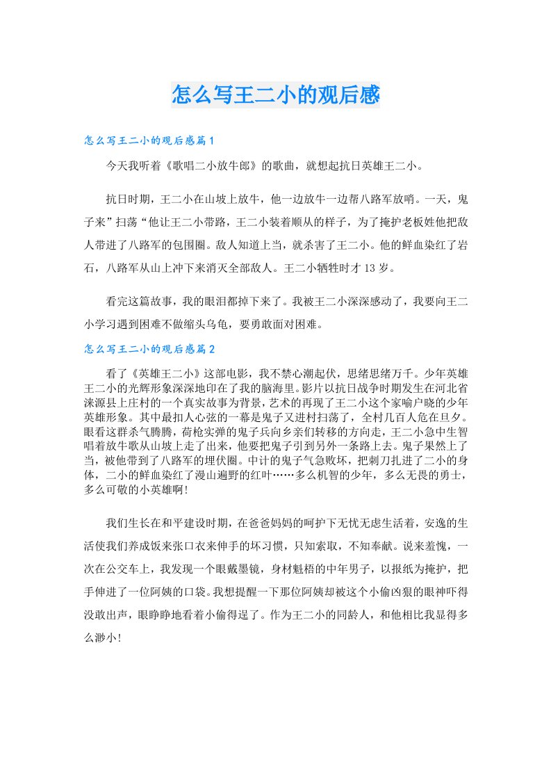 怎么写王二小的观后感