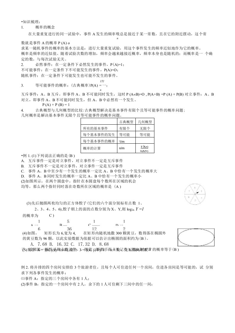 05高二数学上学期必修3概率复习讲义及例题解答