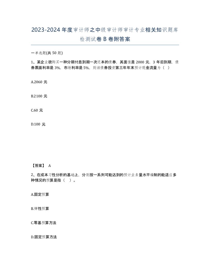 20232024年度审计师之中级审计师审计专业相关知识题库检测试卷B卷附答案