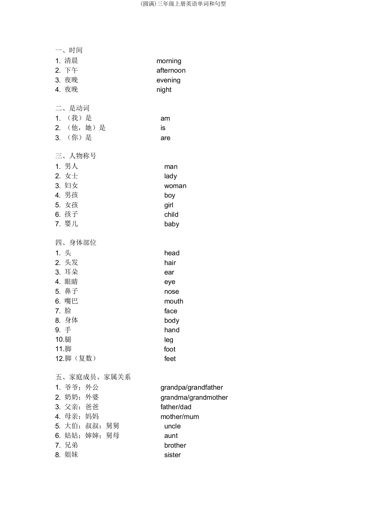 三年级上册英语单词和句型