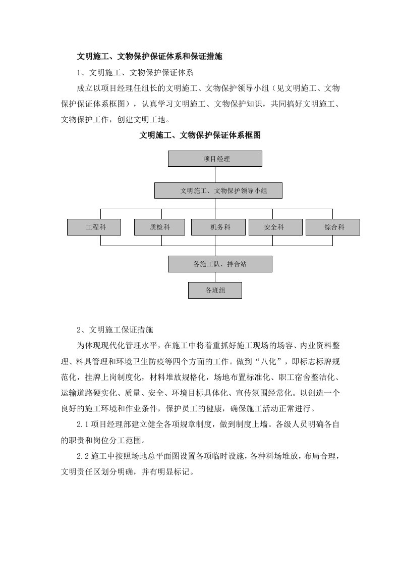 文明施工、文物保护保证体系和保证措施(通用)