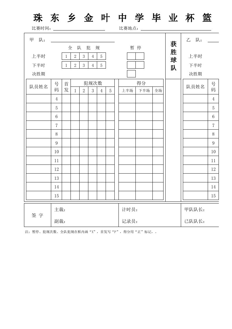 5v5比赛记录表