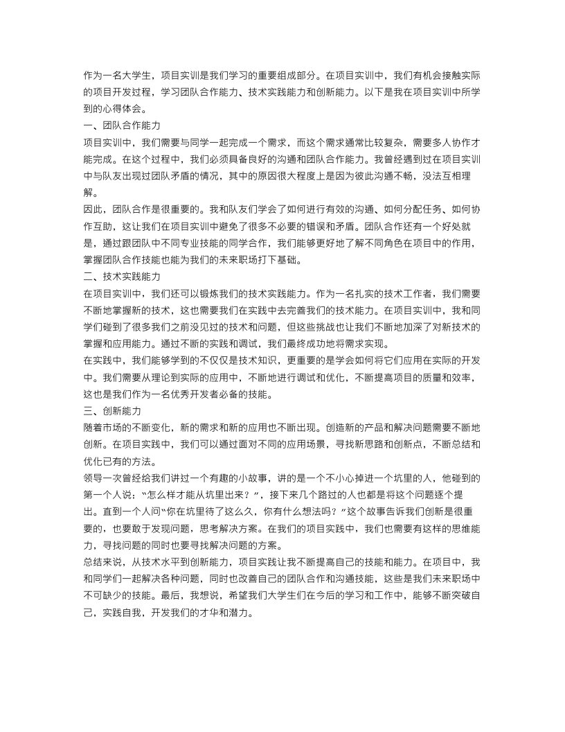 大学生项目实训总结