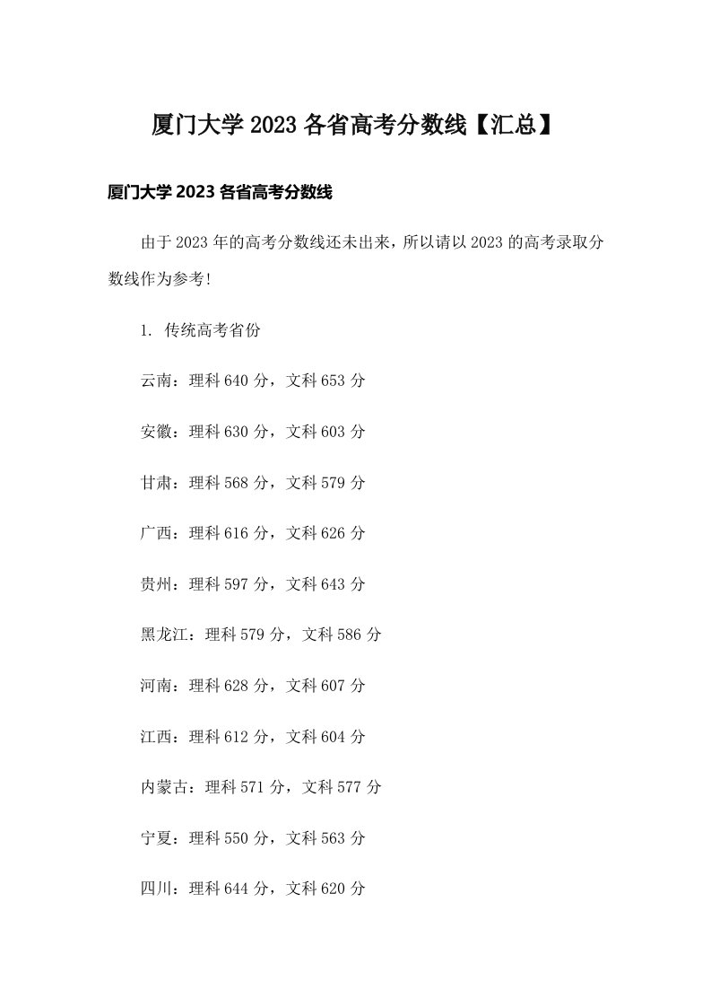 厦门大学2023各省高考分数线【汇总】