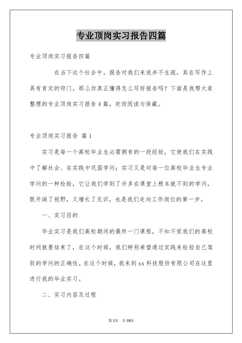 专业顶岗实习报告四篇例文