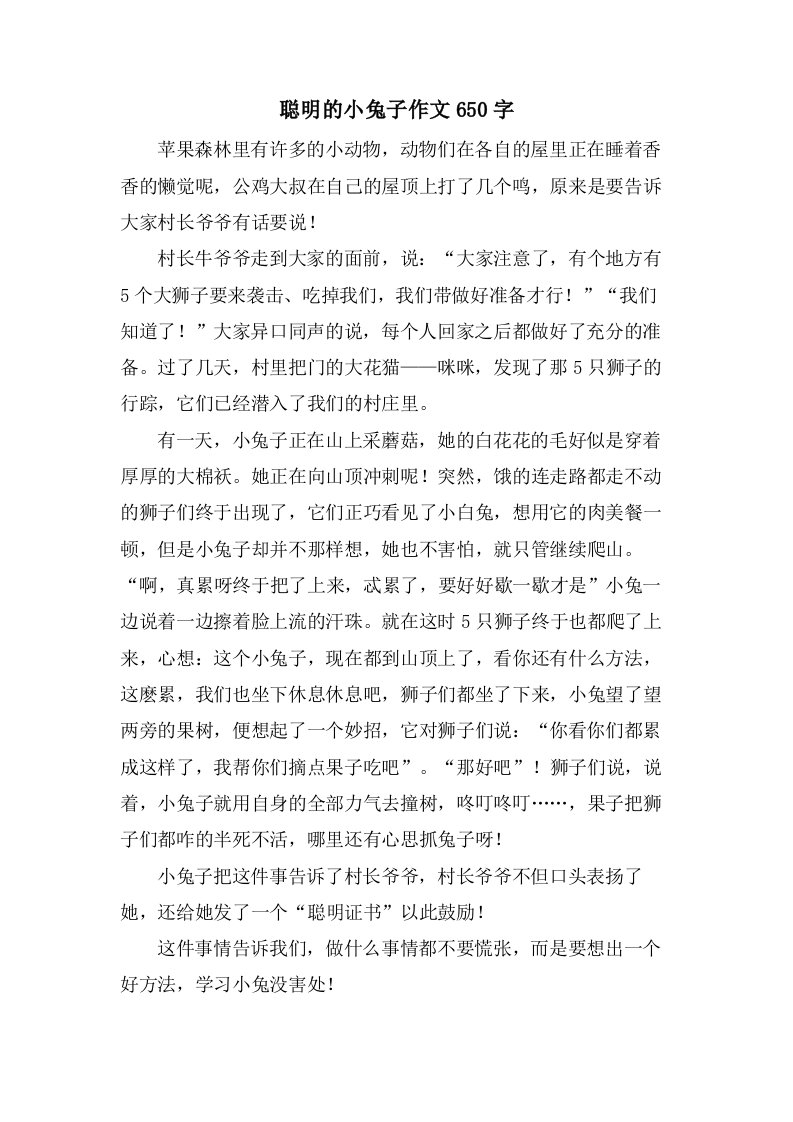 聪明的小兔子作文650字