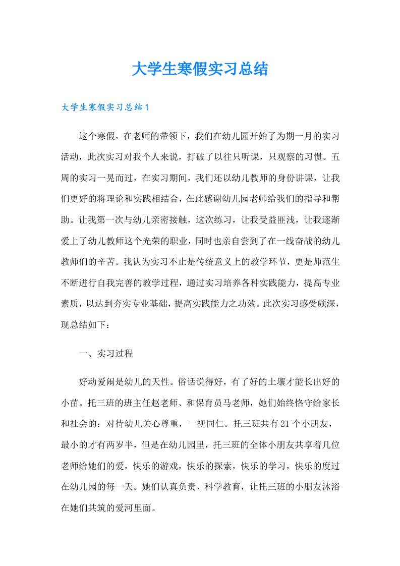 大学生寒假实习总结