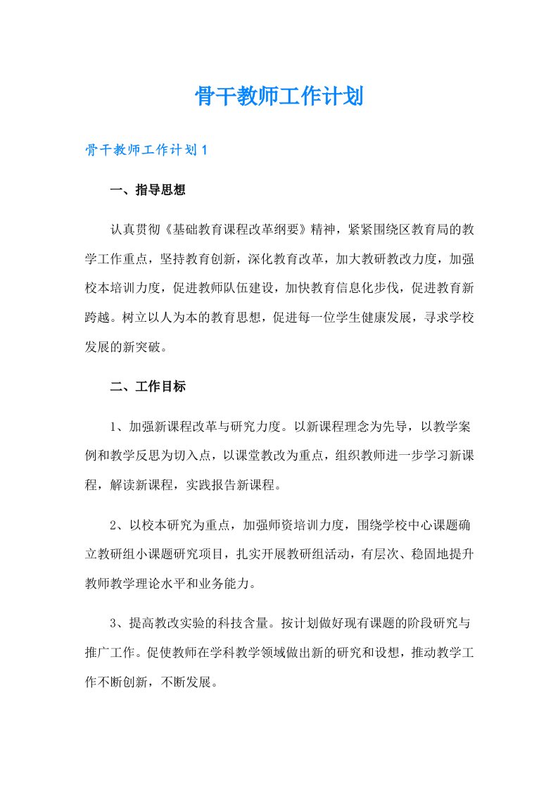 骨干教师工作计划