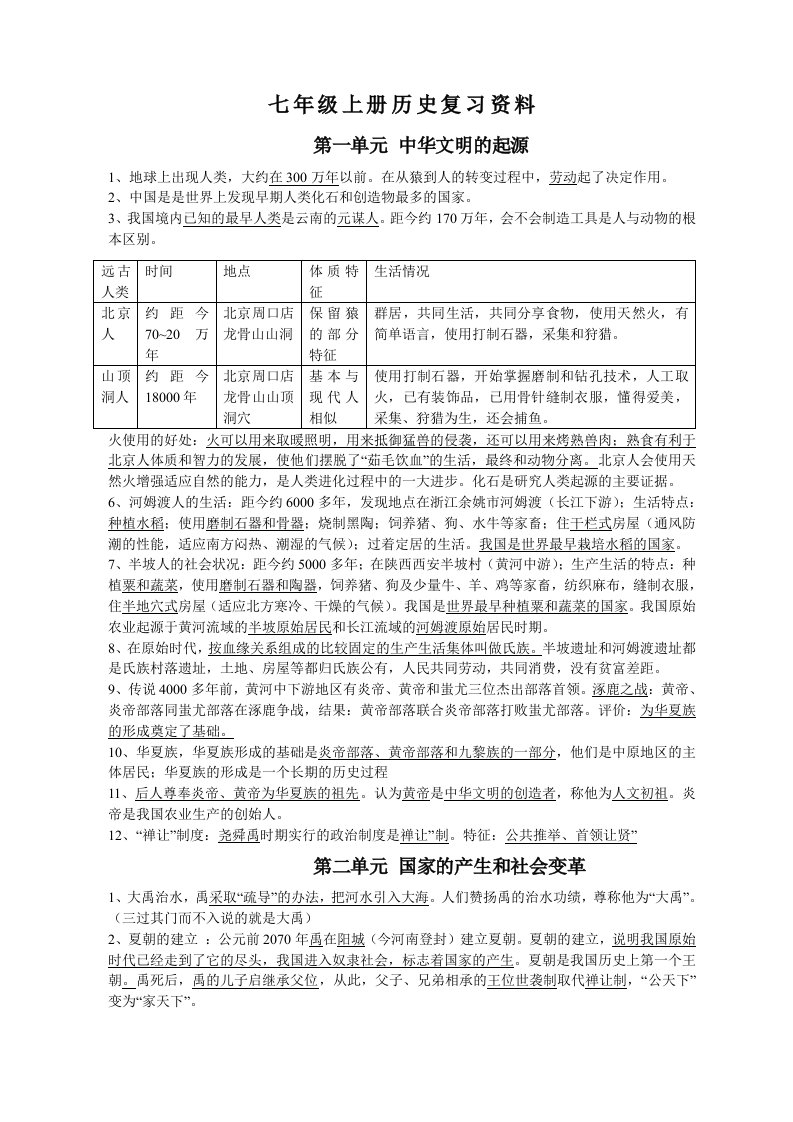 七年级历史上册复习资料(岳)