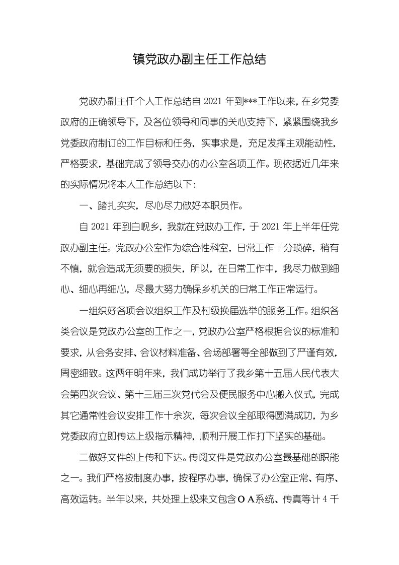 镇党政办副主任工作总结