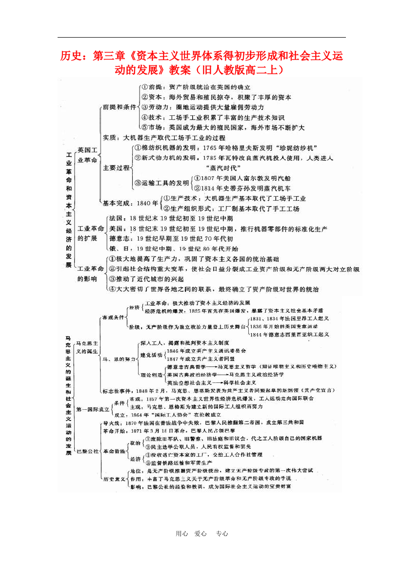 高二历史：第三章《资本主义世界体系得初步形成和社会主义运动的发展》教案（旧人教版上）