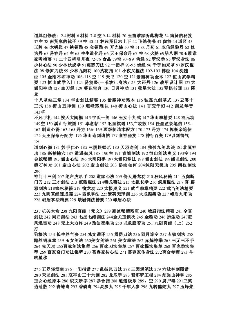 《金书江湖》V080物品代码