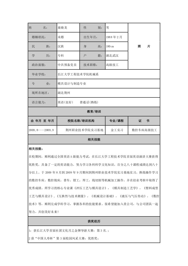 个人简历表格(1)(适用于有经验求职者)