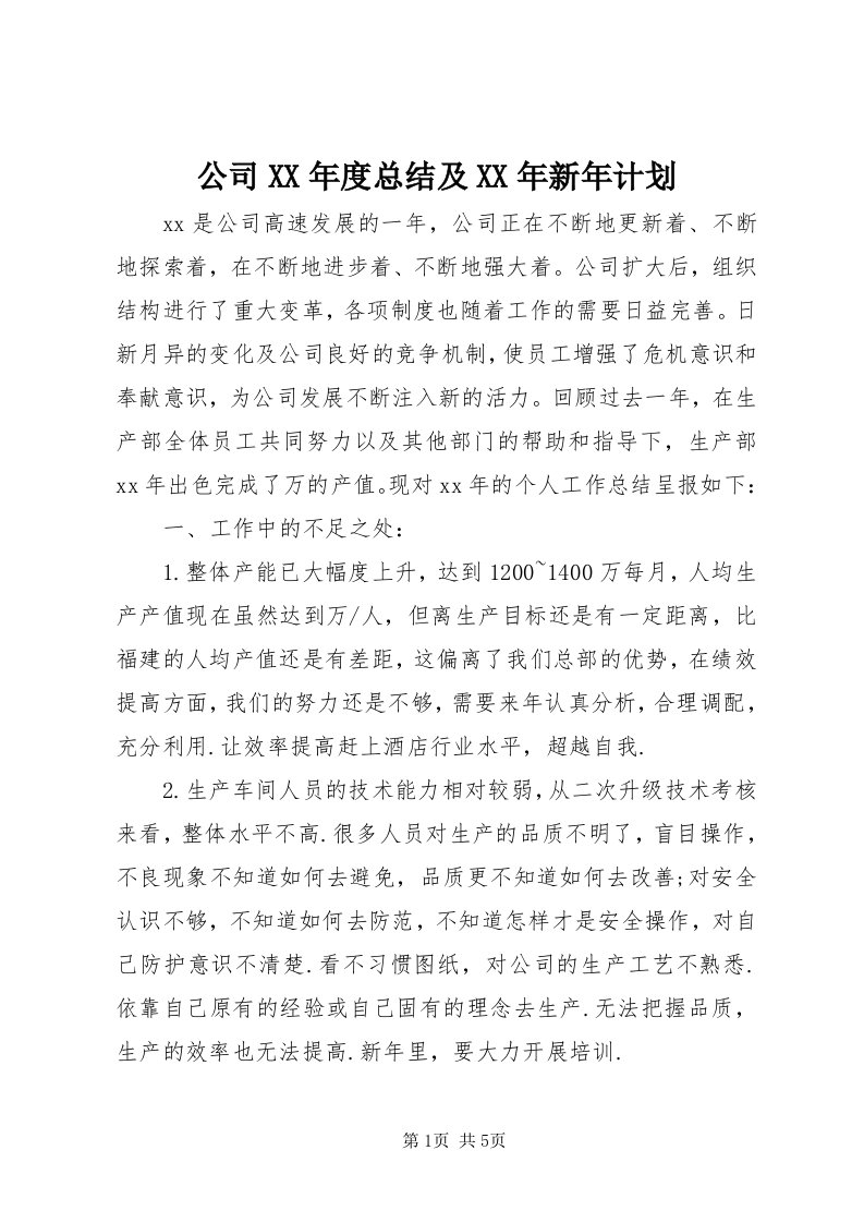 公司某年度总结及某年新年计划