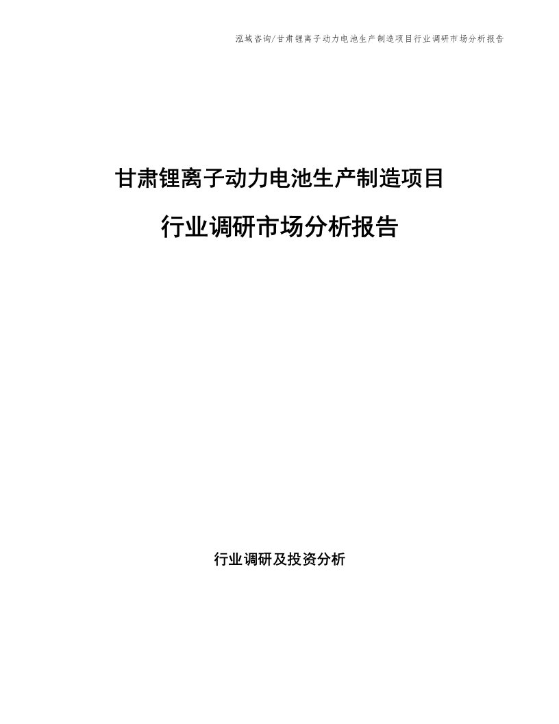 甘肃锂离子动力电池生产制造项目行业调研市场分析报告