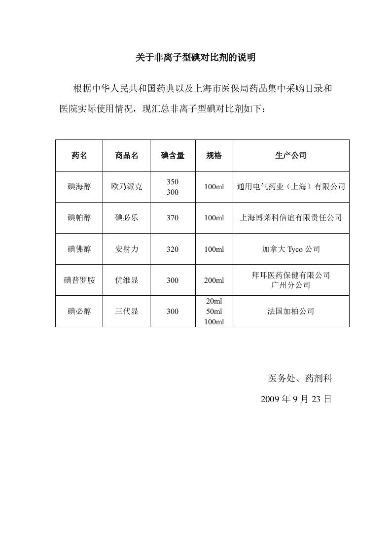 关于非离子型碘对比剂的说明