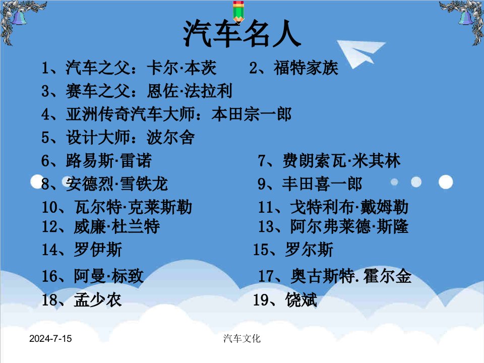 汽车行业-汽车文化课件9汽车名人