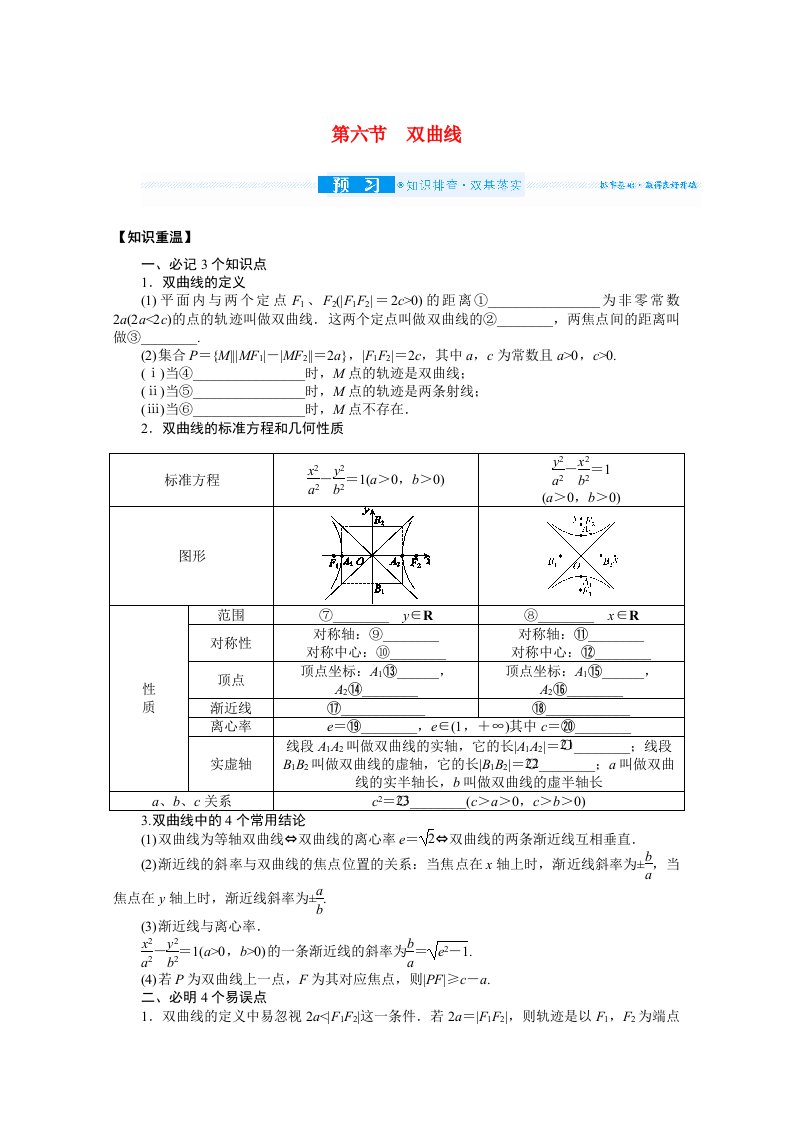 2022届高考数学统考一轮复习第九章9.6双曲线学案文含解析新人教版202105191102