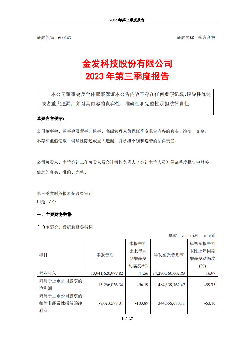 上交所-金发科技股份有限公司2023年第三季度报告-20231024