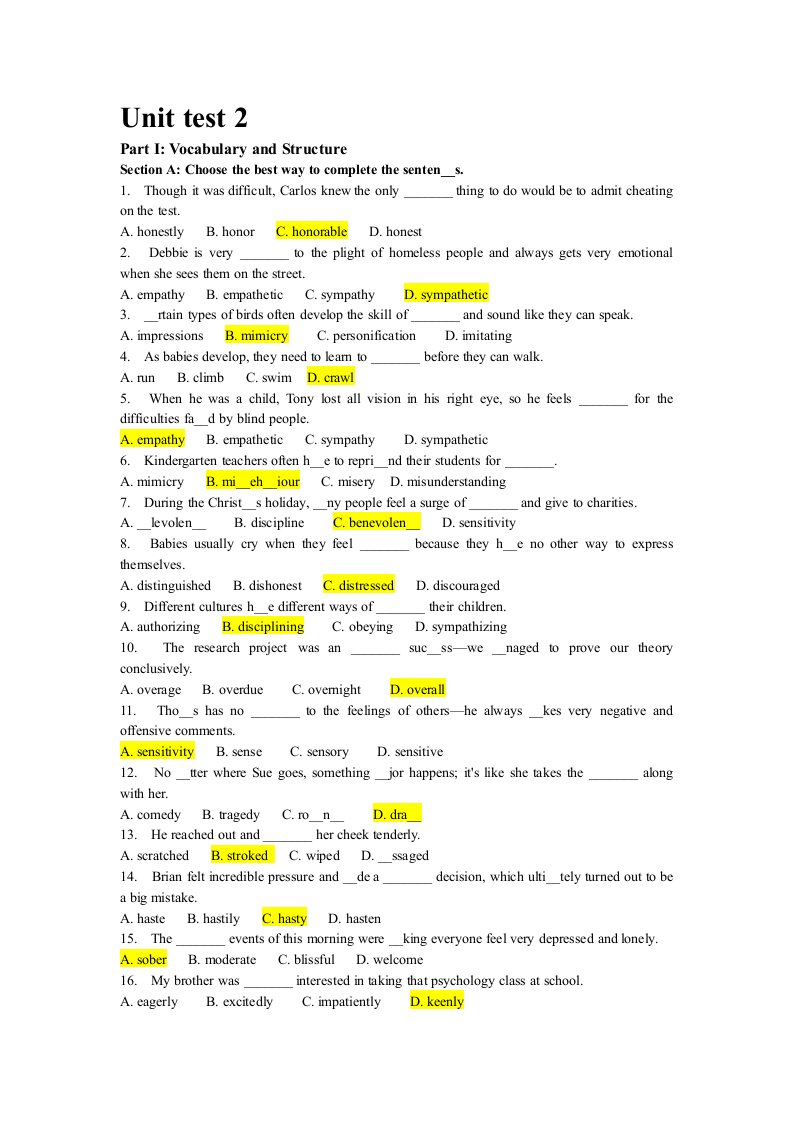 新标准大学英语综合教程2unittest