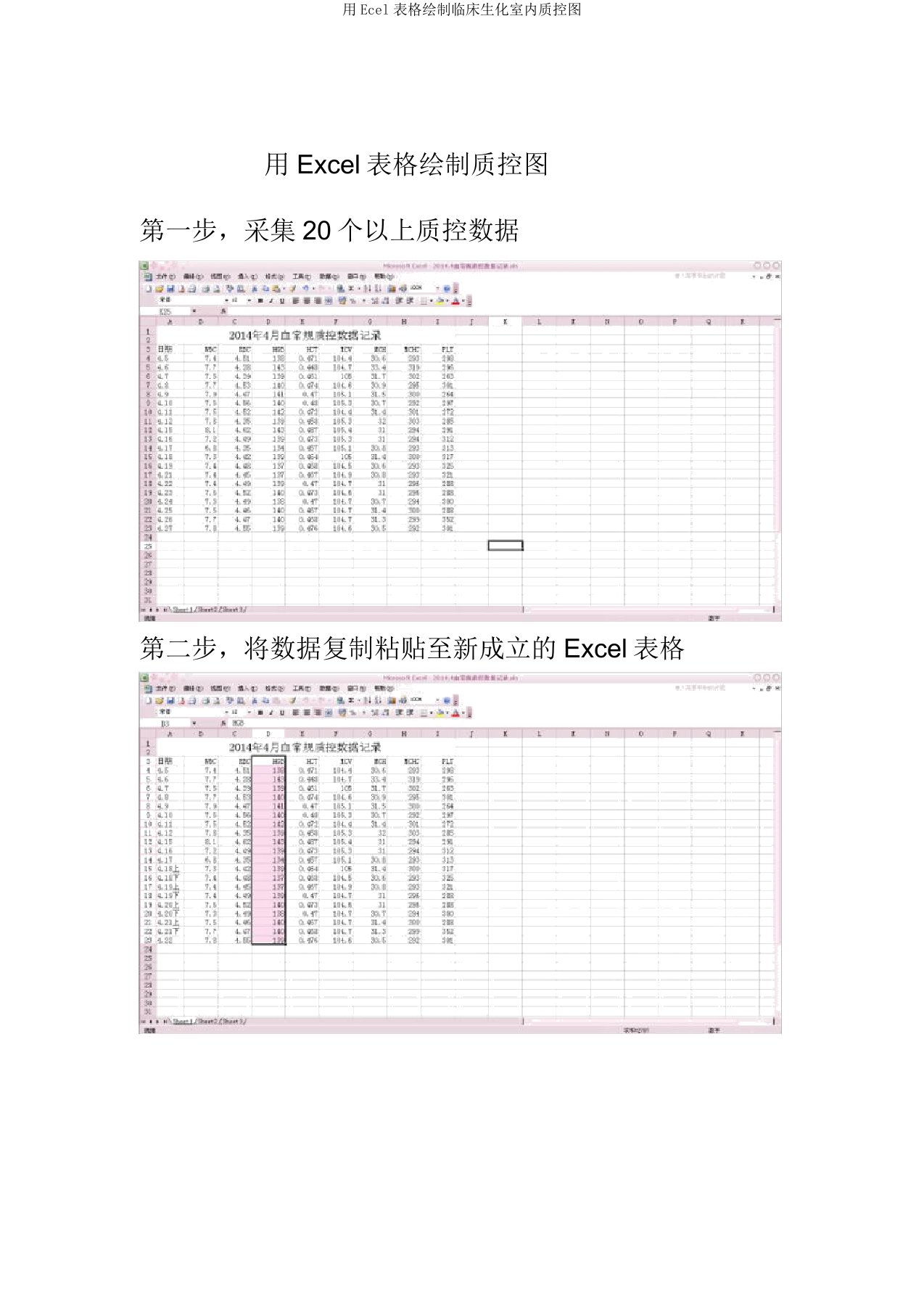 用Ecel表格绘制临床生化室内质控图