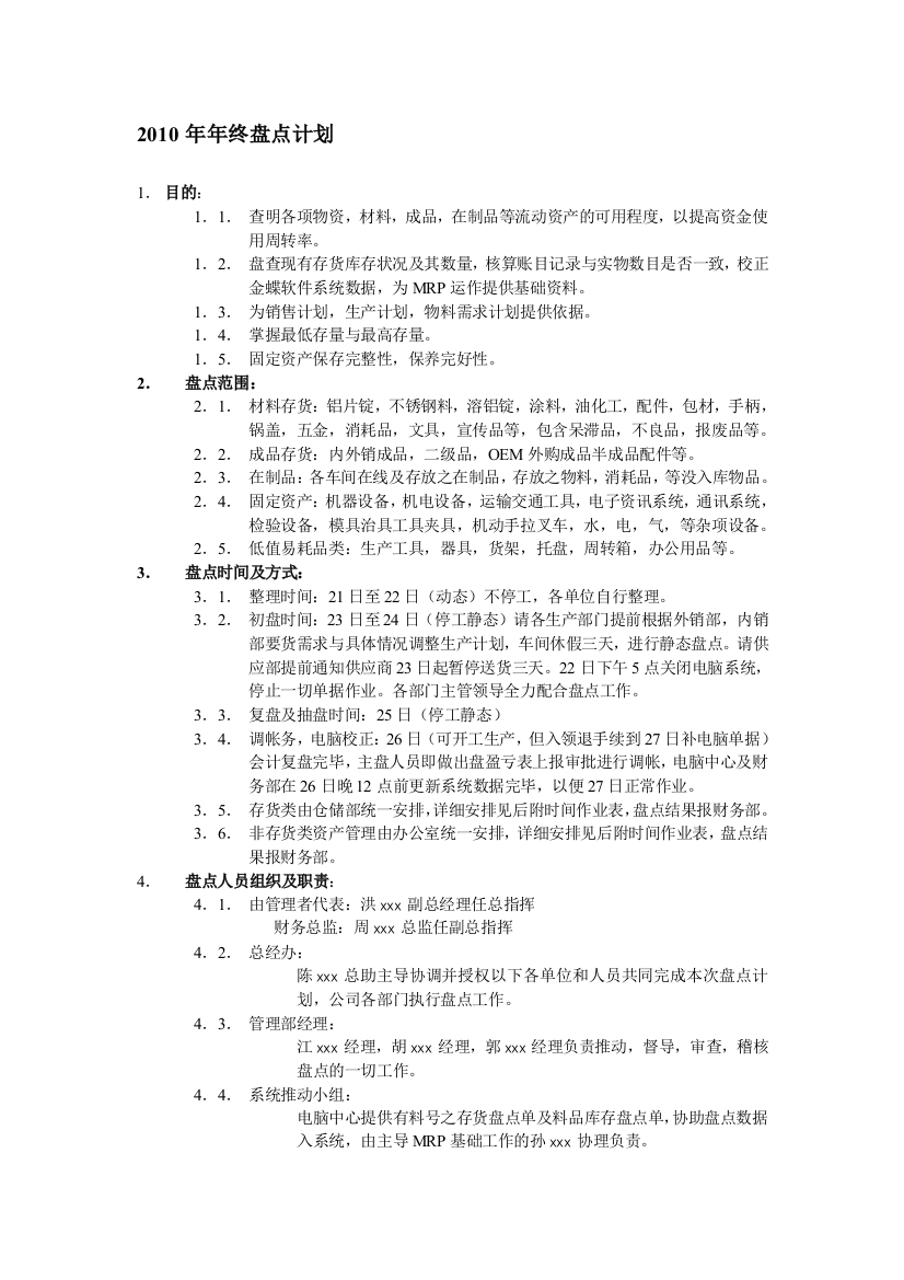 2011年年终盘点计划