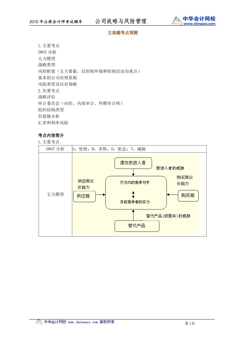 CPA公司战略与风险管理串讲(1)