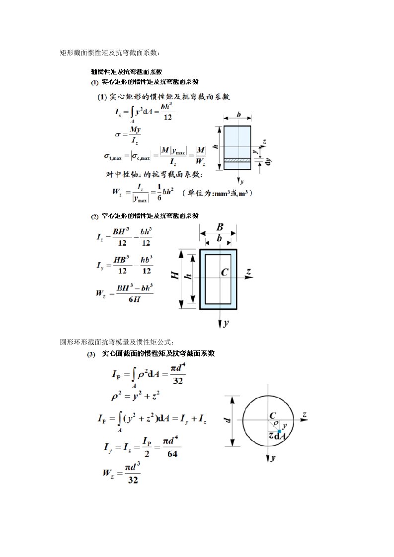 矩形截面惯性矩及抗弯截面系数