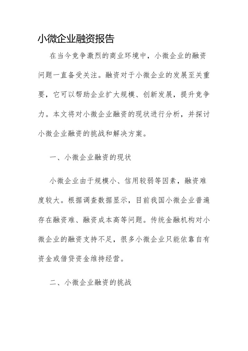 小微企业融资报告