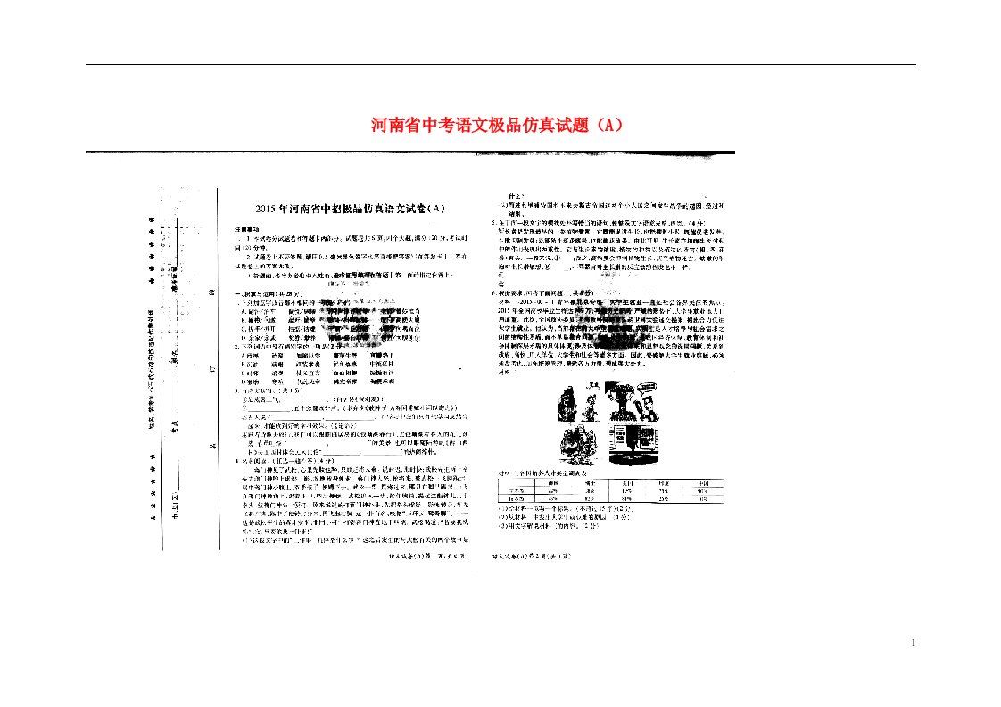 河南省中考语文极品仿真试题（A）（扫描版）