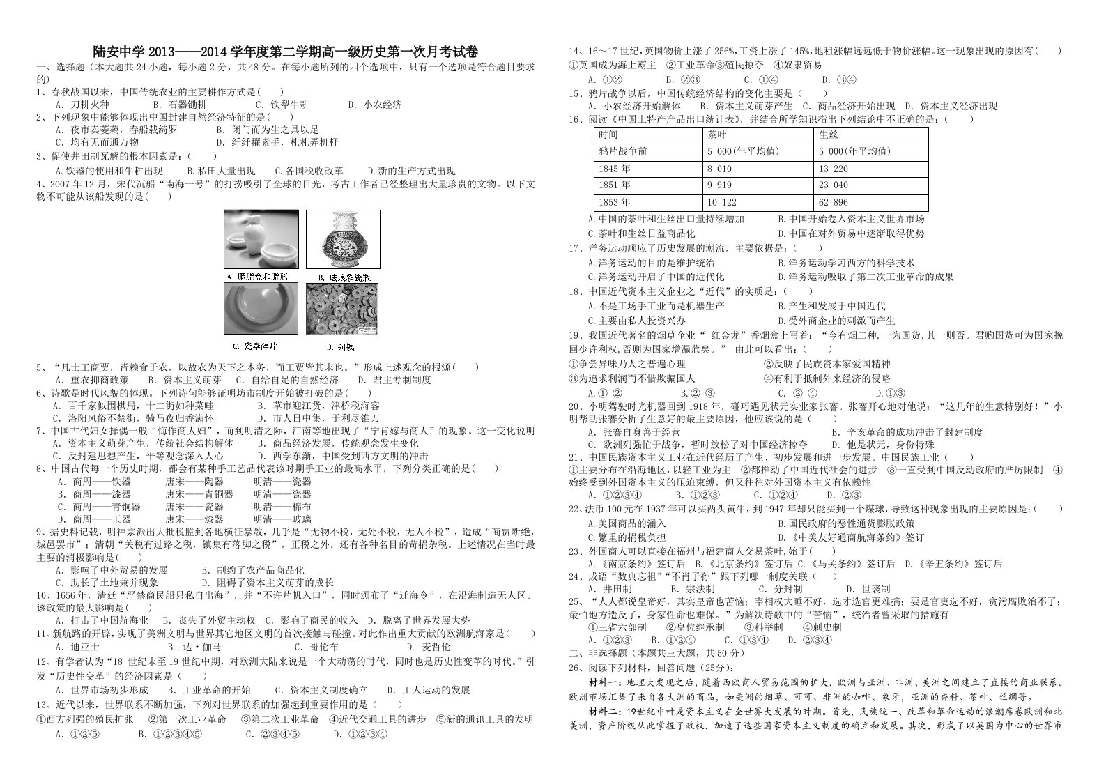 新课标人教高中历史必修二第一次考