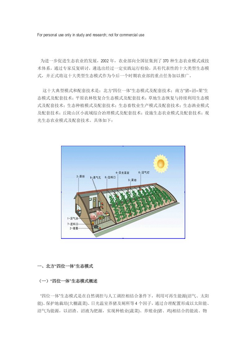 北方“四位一体”生态模式及配套技术