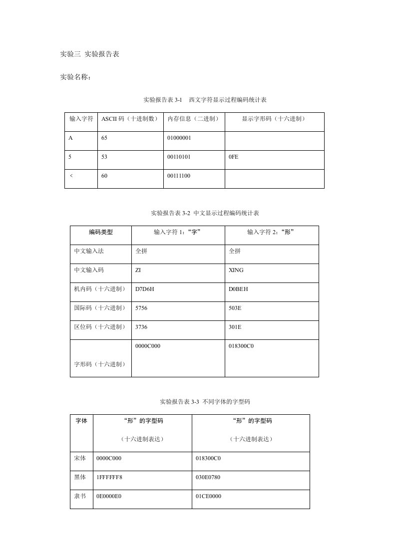 实验三实验报告表