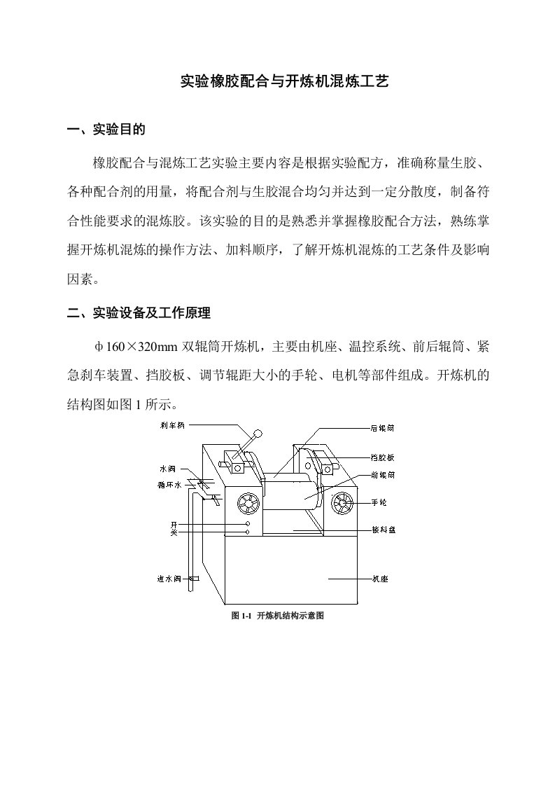 实验一-橡胶配合与开炼机混炼工艺