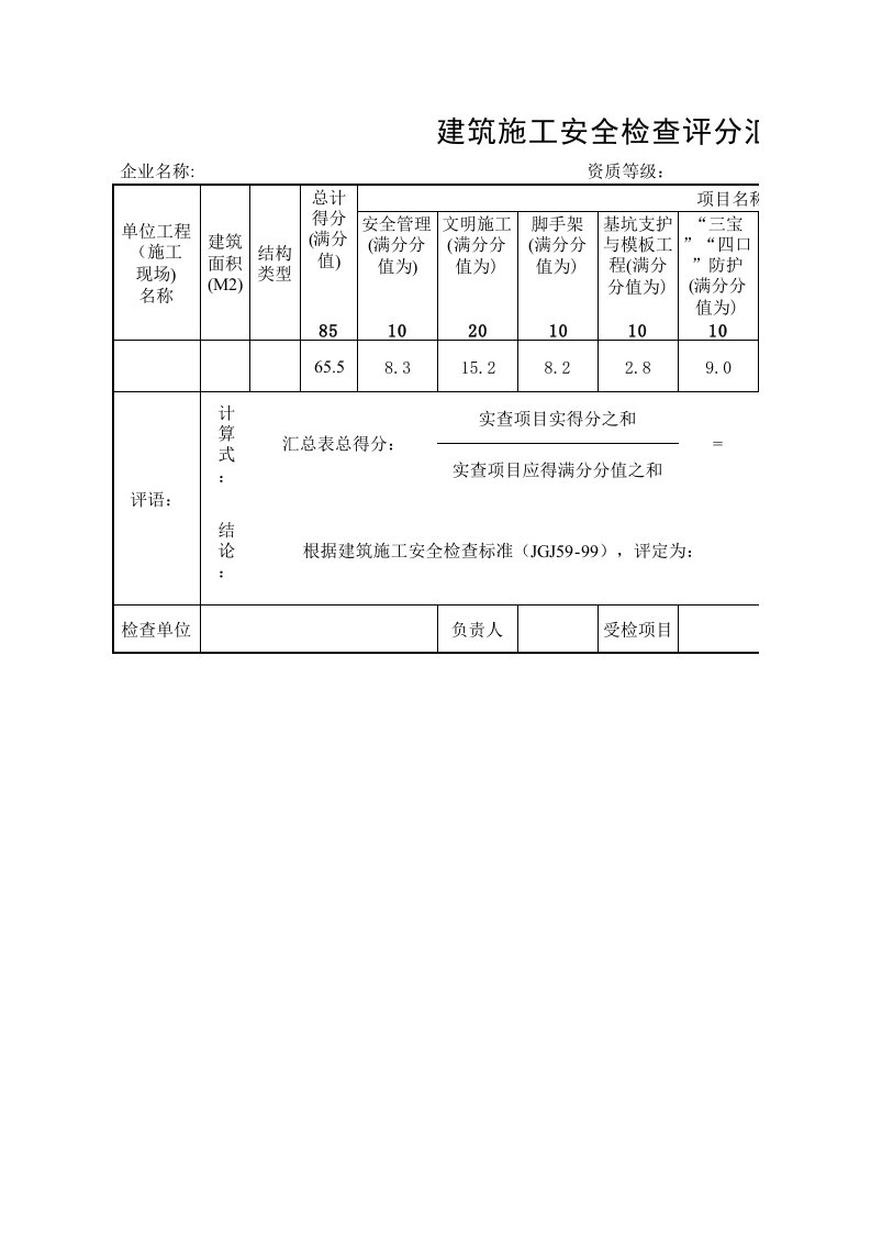 施工组织-安全评分表软件