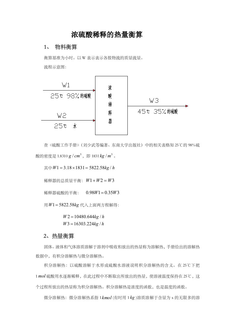 浓硫酸稀释热热量衡算