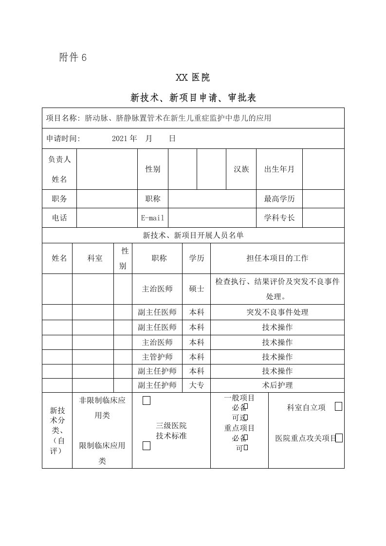 新技术申报新生儿科--脐动脉、脐静脉置管术在新生儿重症监护中患儿的应用