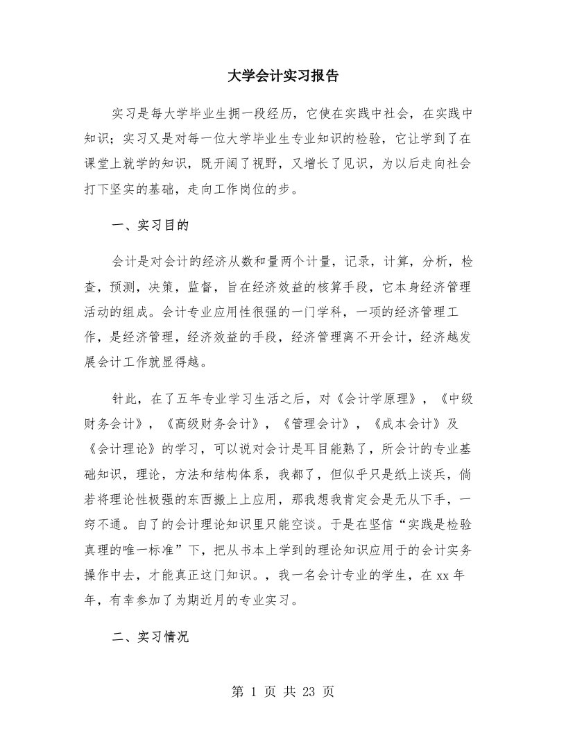 大学会计实习报告