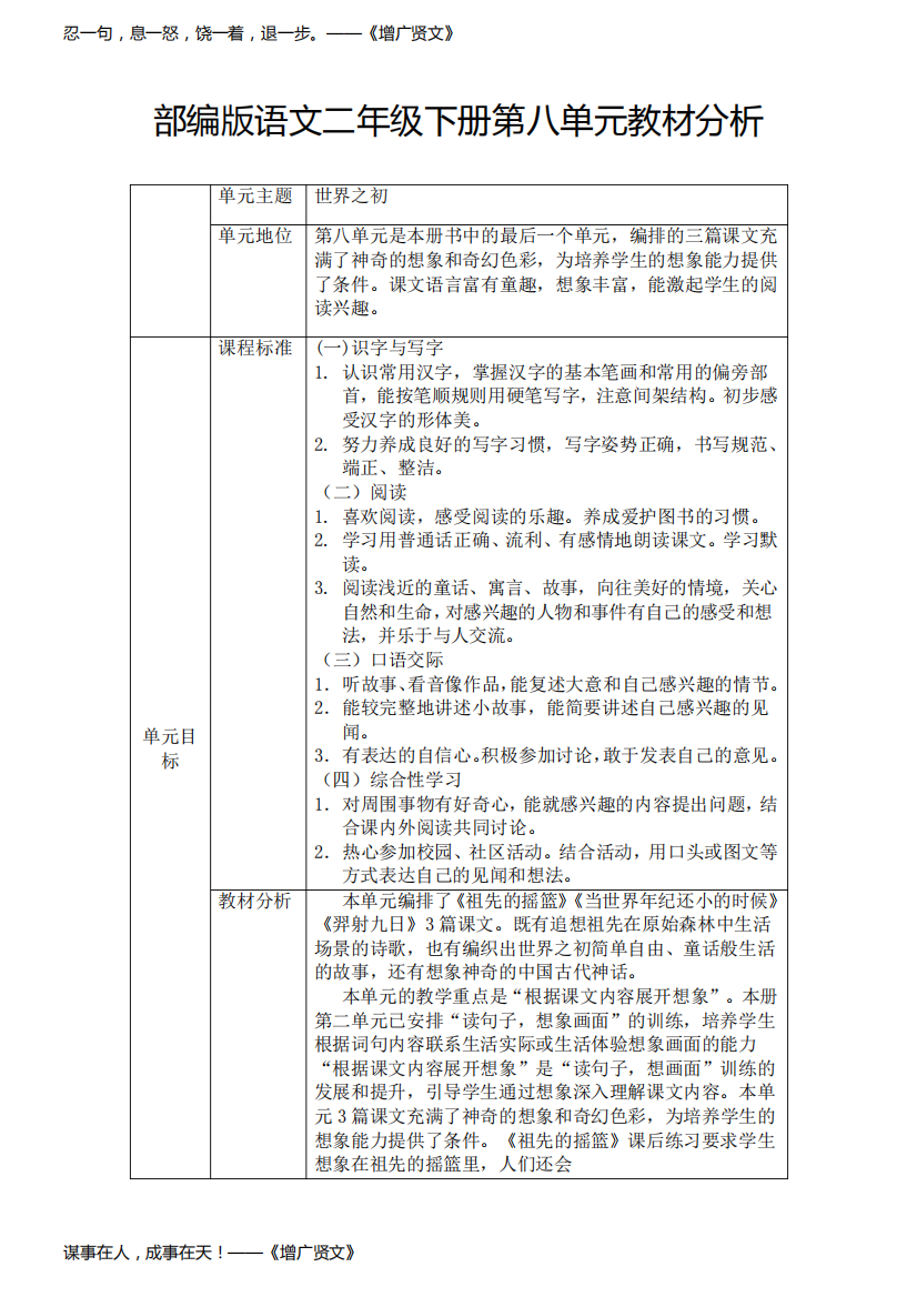 部编版语文二年级下册第八单元教材分析