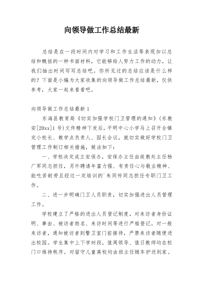 向领导做工作总结最新