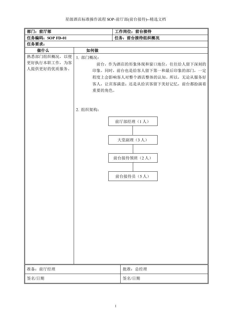 星级酒店标准操作流程SOP-前厅部(前台接待)--精选文档