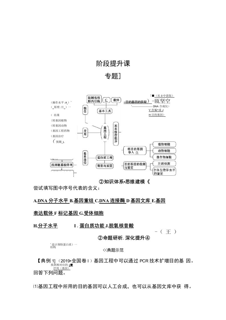 20212022学年人教版生物选修3学案阶段提升课专题1基因工程